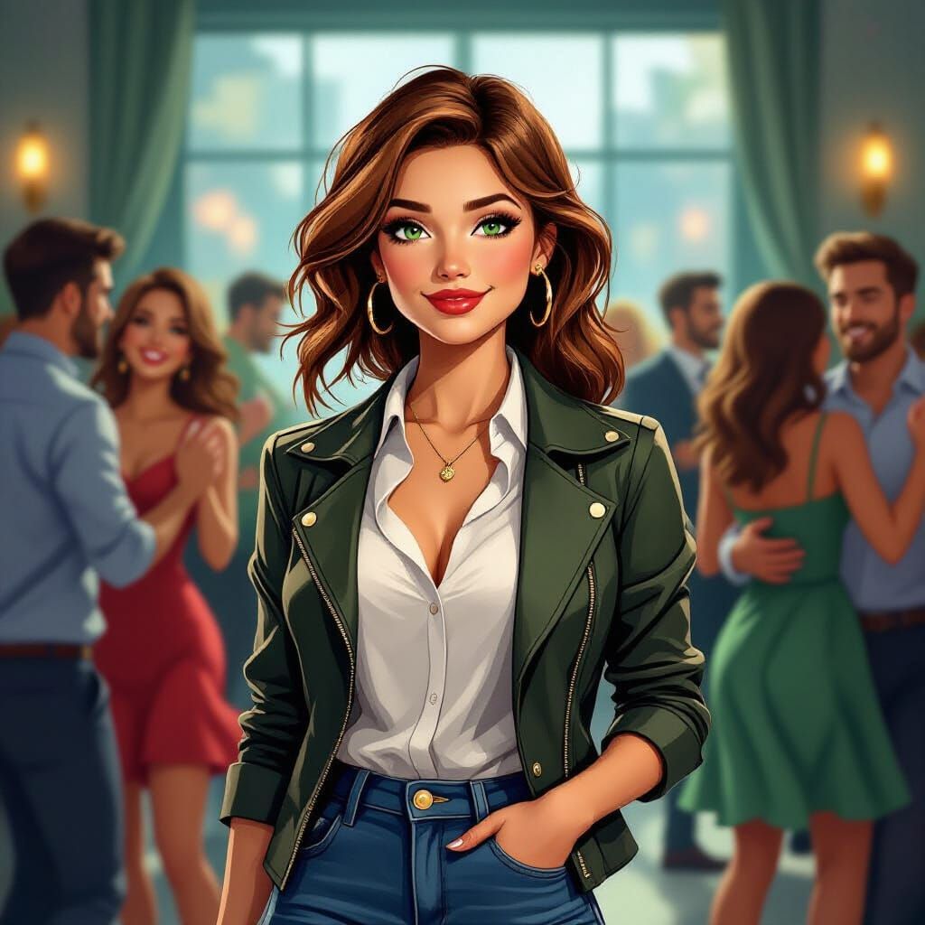 Have main woman from first picture appear in the woods scene without the other women there.  - Start Image 1