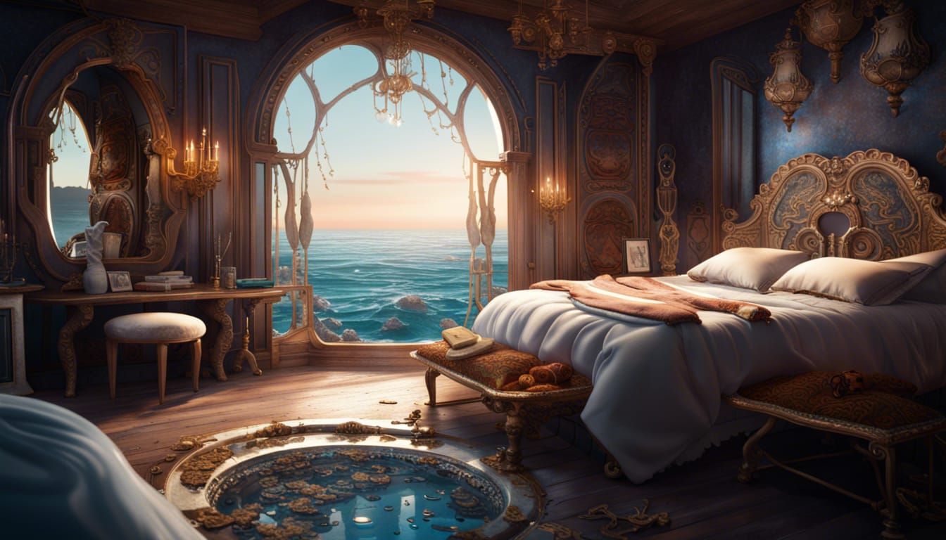 Pearl bedroom in a beautiful sink by the sea detailed matte ...