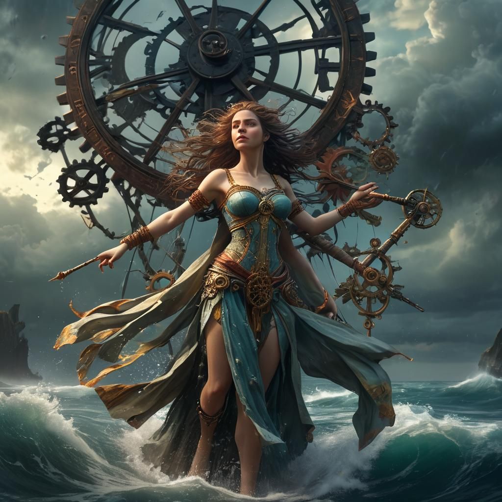 Goddess of Time Above Stormy Sea