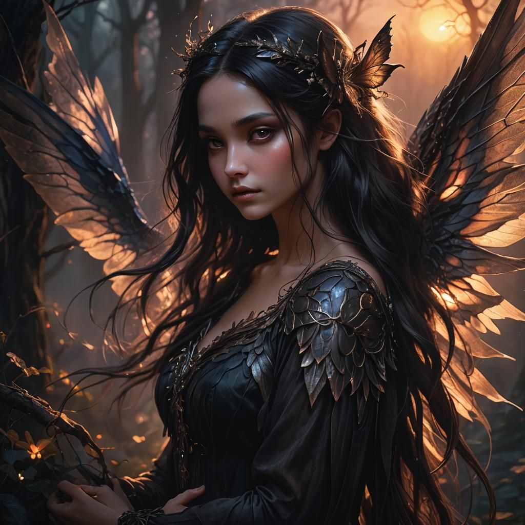 Dark Fairy Embrace in Ethereal Fantasy World