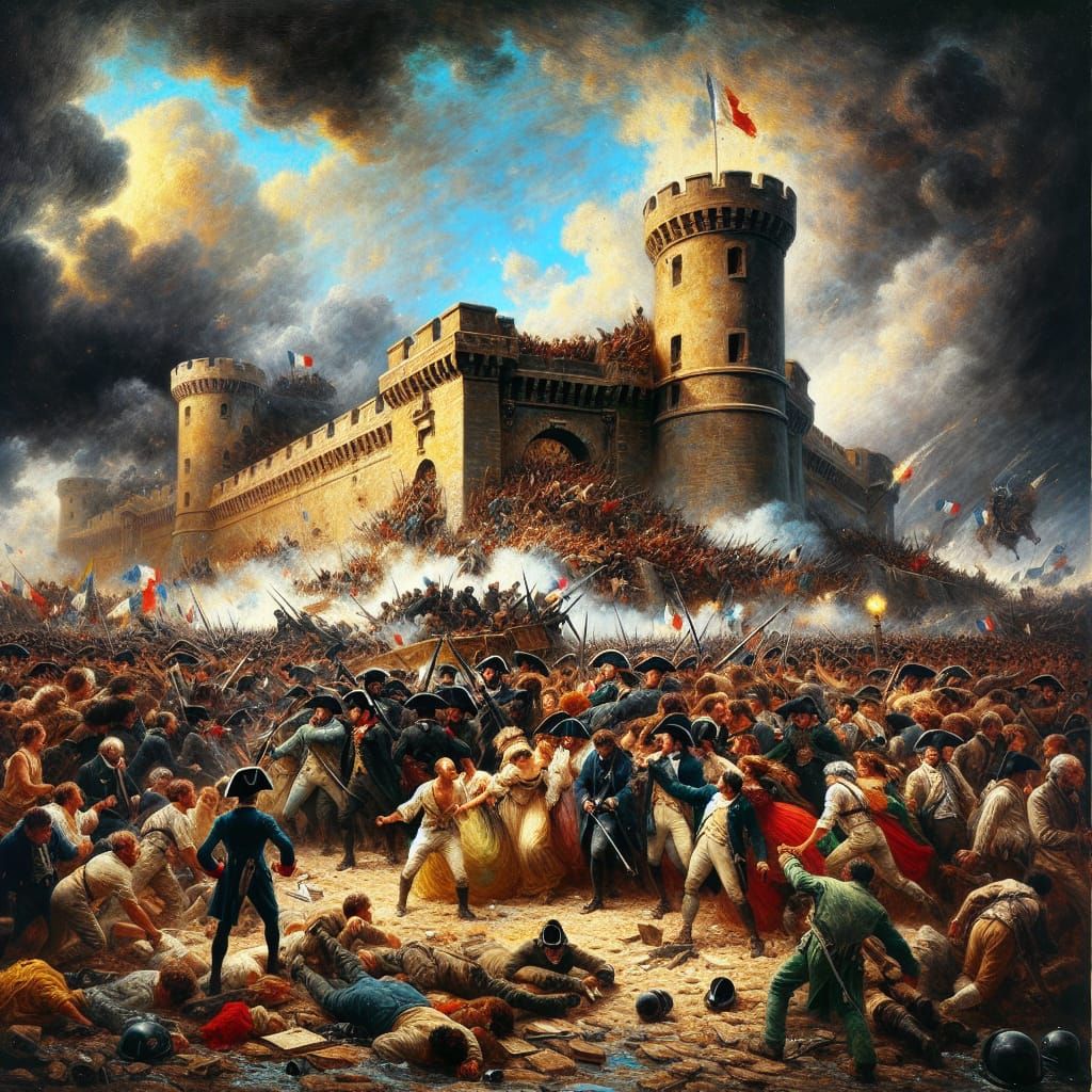 Epic depiction of the storming of the bastille.
