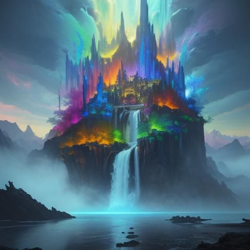 Colorful Paint Waterfall Digital Matte Painting