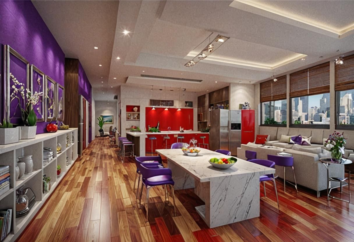 Photorealistic Living Room, Kitchen,  Dining,  Add comfortab...