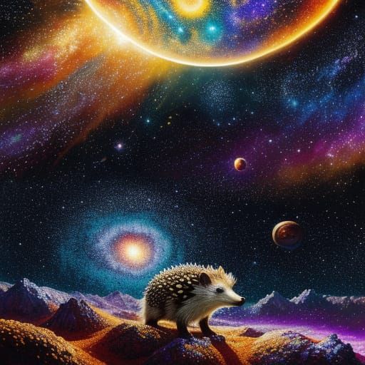 Vibrant Hedgehog Embarks on a Cosmic Quest in Tria... - AI Art