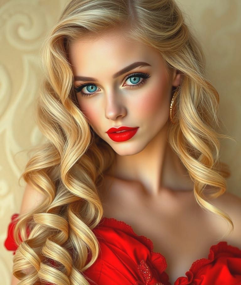Sensual Goddess with Turquoise Eyes and Red Corset