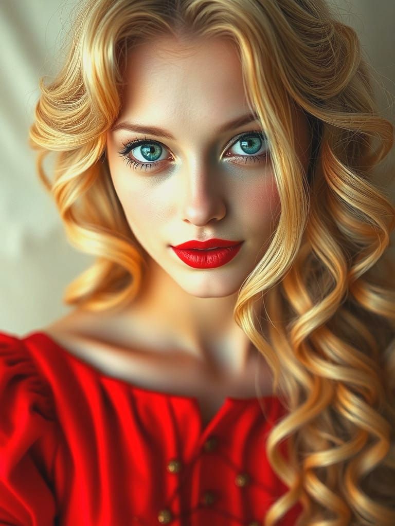 A Sensual Goddess with Turquoise Eyes and Golden Glow