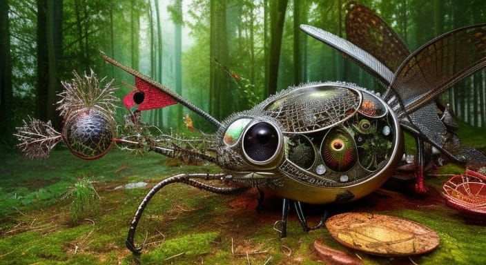 Full-body macro shot of bug with big eyes, by bordalo II, En...