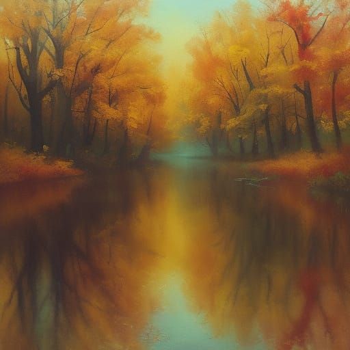 <lora:Smokescreen DSv8:1.0> A serene, deserted park in autumn, painted with soft washes and bleeding colors reminiscent of J.M.W. Turner. Fa...