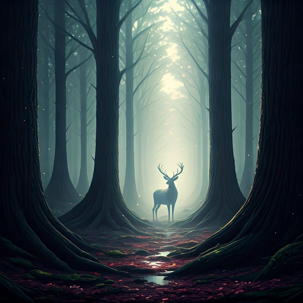 Dreamy Forest Scene with Pulsating Fog