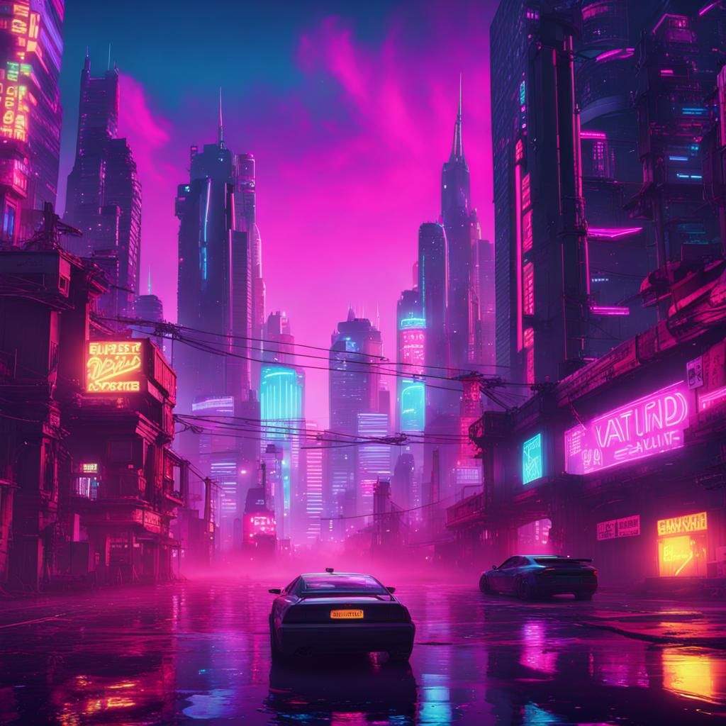 Vaporwave NEON 90s cyberpunk style beautiful cityscape - AI Generated ...