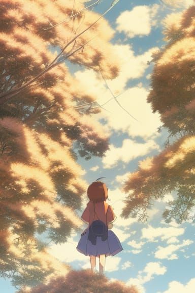 Girl with trees and blue sky Studio Ghibli, Anime Key Visual...