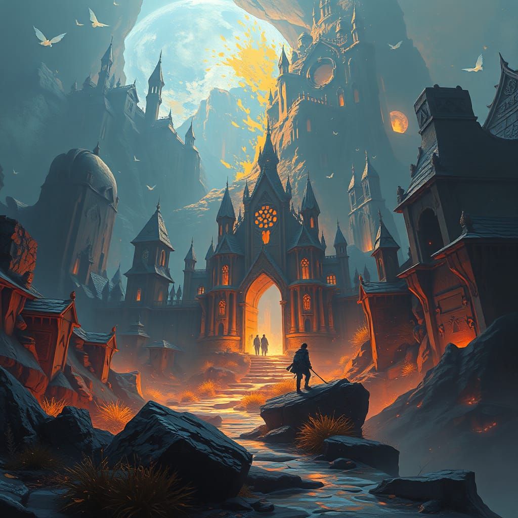 Girl Plays Piano in Burning Forest: Fantasy Art