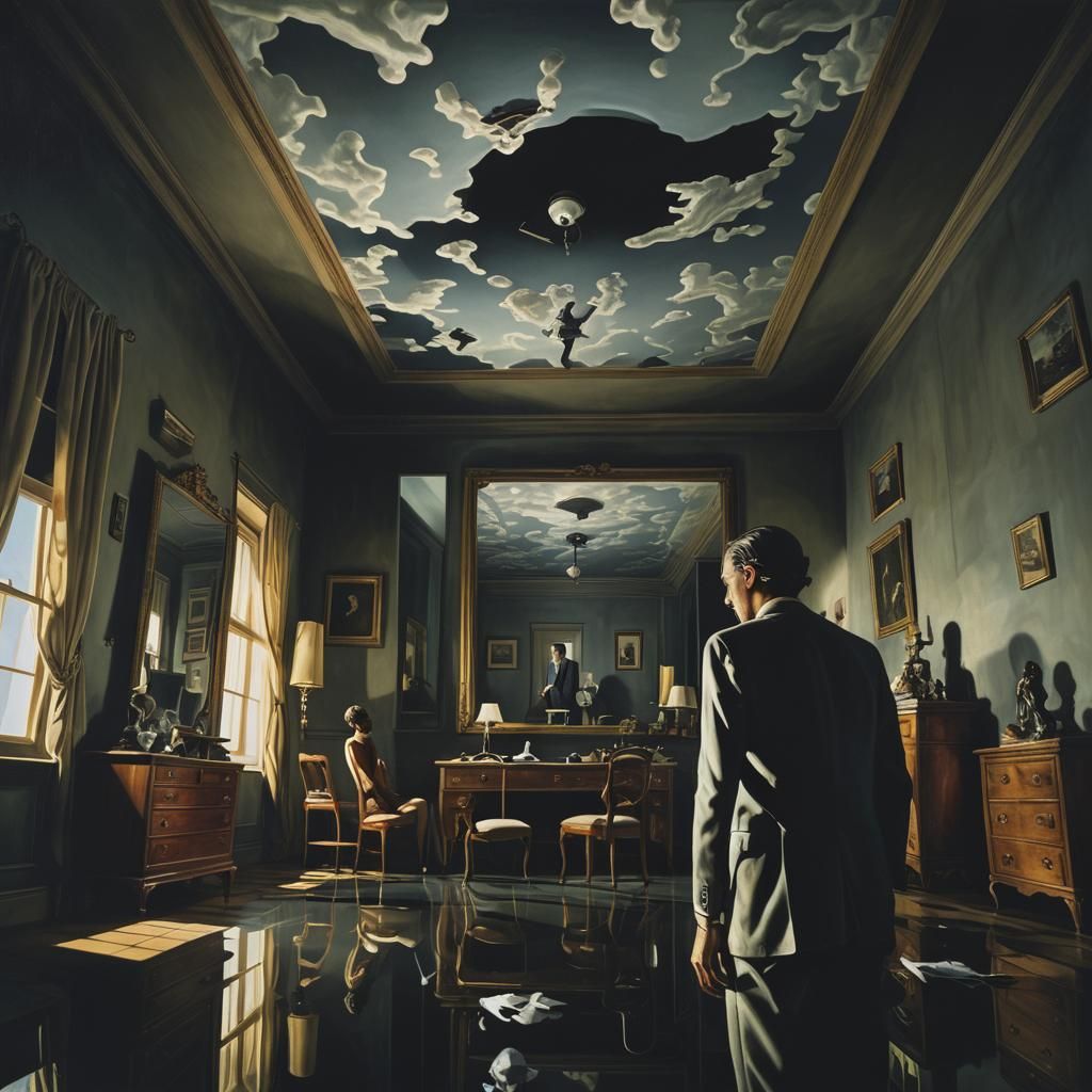 Upsidedown surreal astral projection ultimate dark hq 4k nightmare reality bedroom 50/50 twin world mirror reflection uncanny