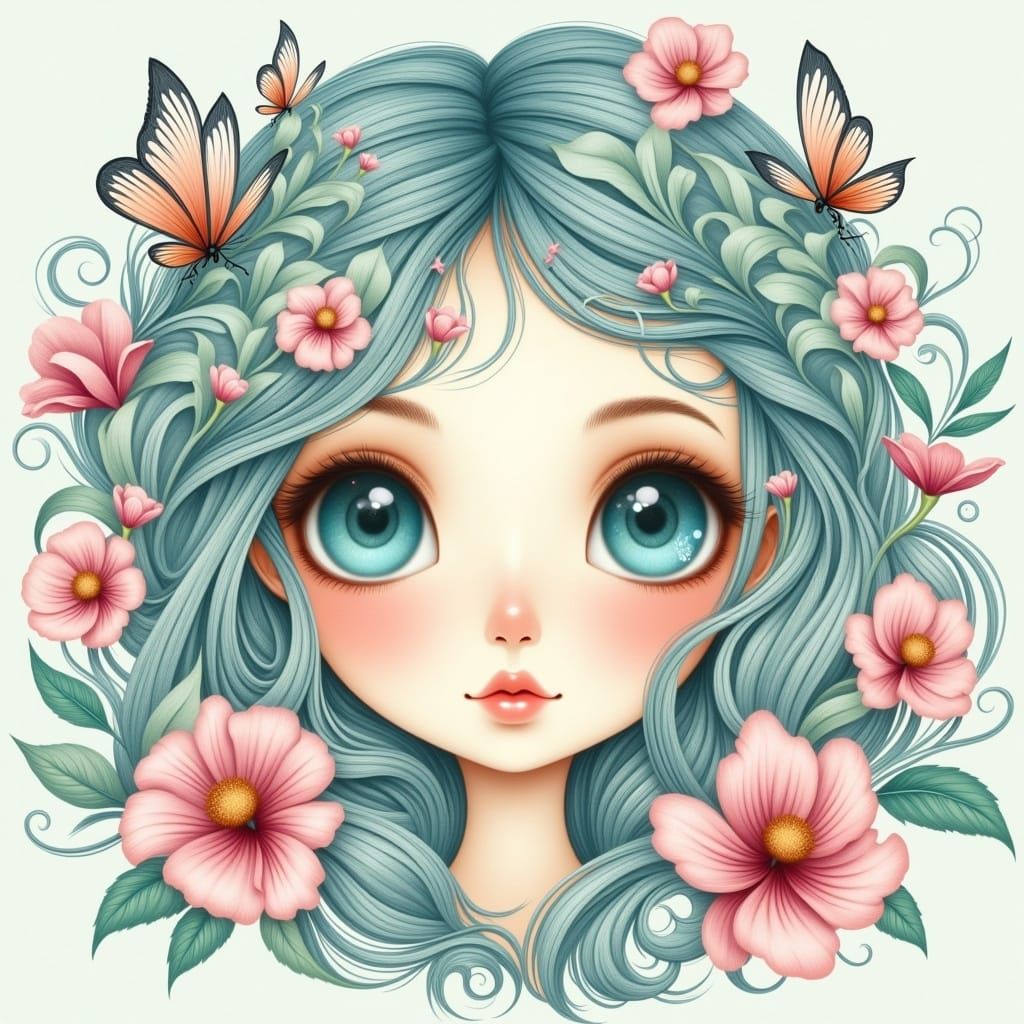 Dreamy Watercolor Portrait of a Delicate Female Face