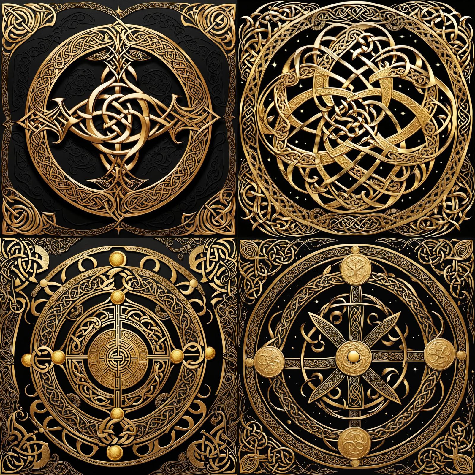 Golden Celtic Knotwork over a black background with an elega...