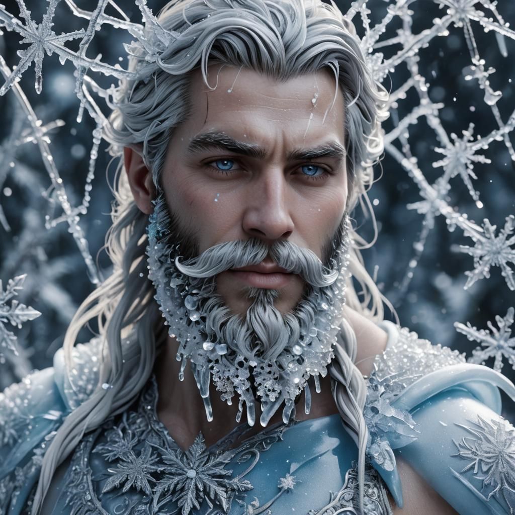 A frosty beard made of icicles and snowflakes, glittering with a cold, blue hue. The beard could even ...  by @Moonflowerrose69