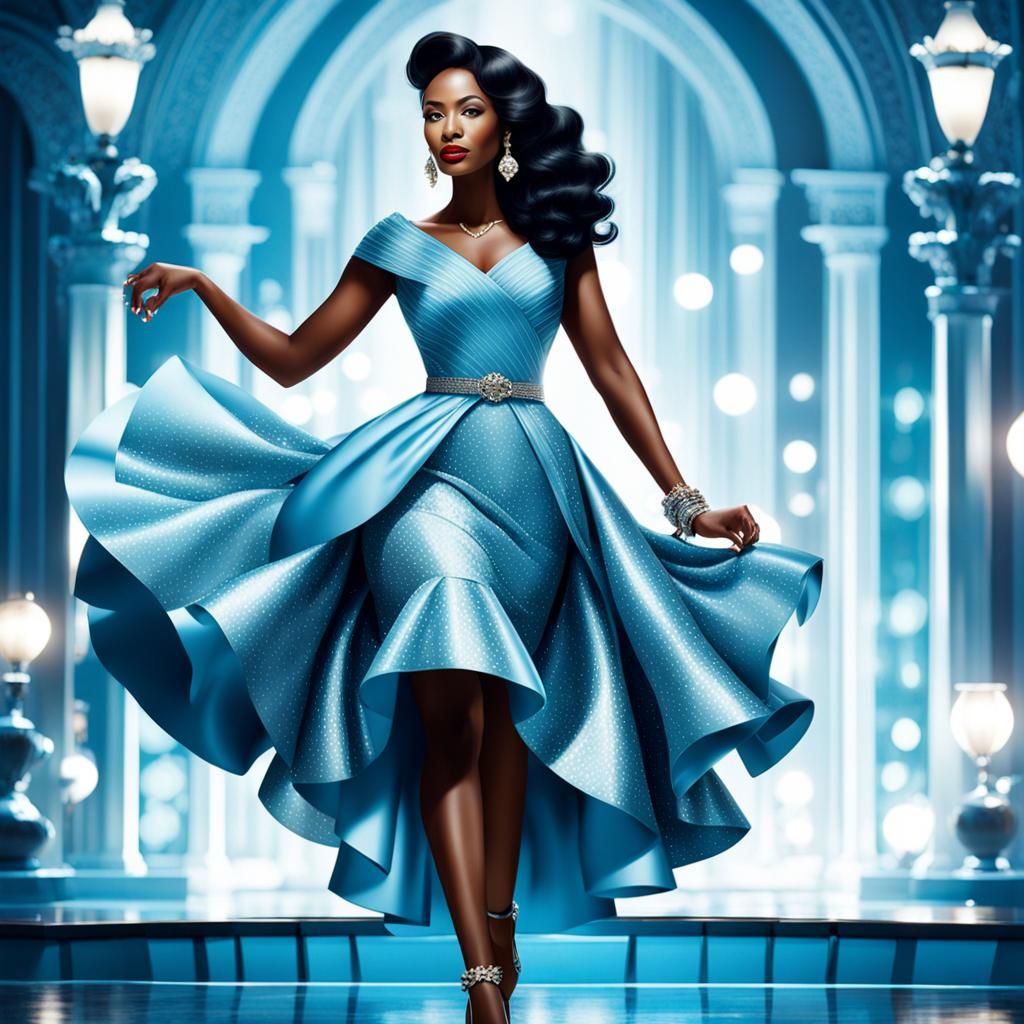 Woman in blue dress