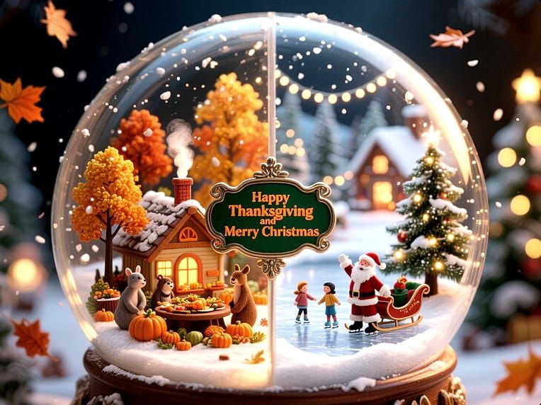 11/14/2025-Thanksgiving and Christmas Snow Globe Scene Art B...