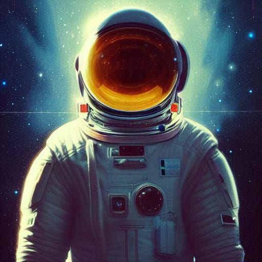 Astronaut avec une galaxie dans le reflet de son casque