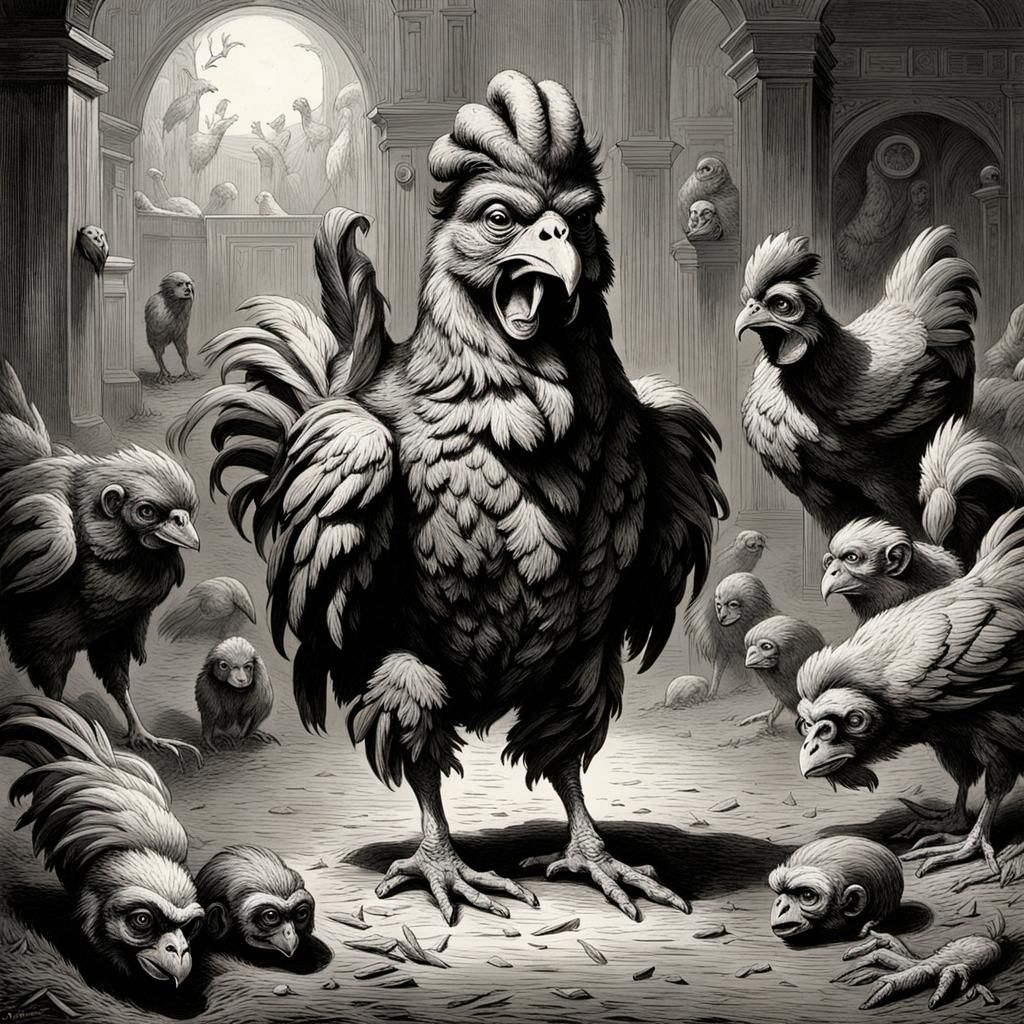Chicken with a monkey head Art of Illusion horror Gustave Do...