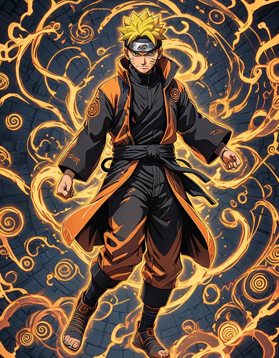 Design a full-body illustration of Naruto Uzumaki with a neon glow ...