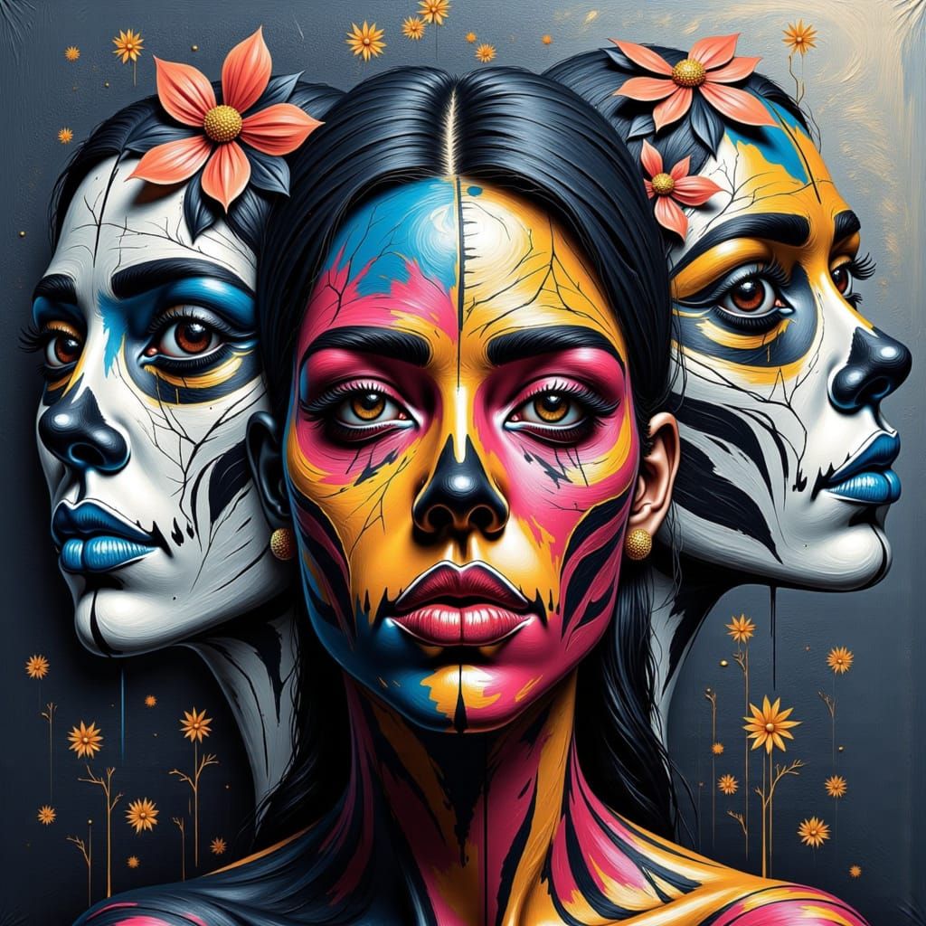 <lora:Golden Shadows:1.0> Dia De Los Muertos Sugar Sugar Skull  Make Up