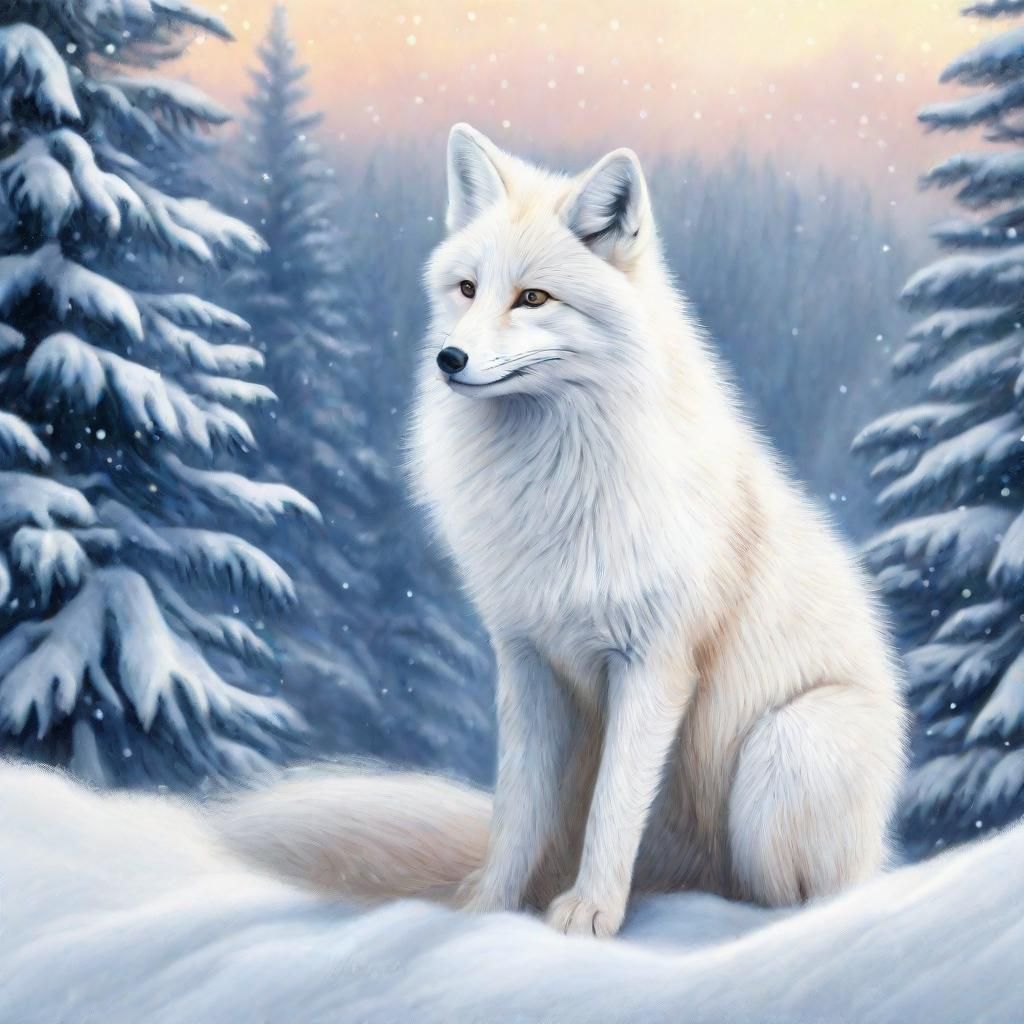 A White Fox in Soft Focus, Surrounded by Whispers of Snow