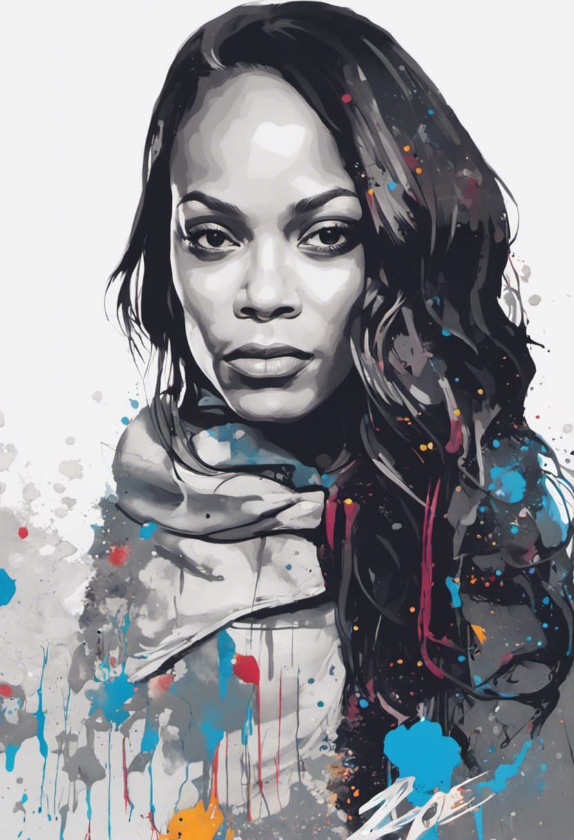 Zoe Saldana with Guardian of the Galaxy theme graffiti art, ...