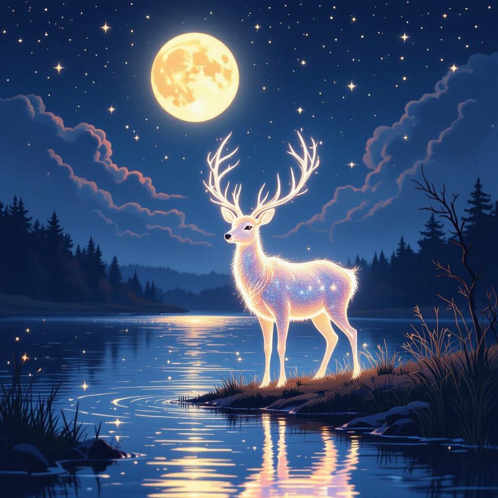 Expecto Patronum! Those words let loose a glowing deer, which traveled, pushing darkness away, and bringing in light!  by @Dasha