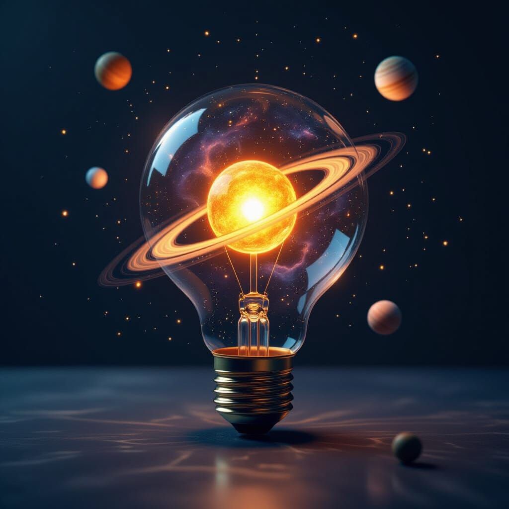Glowing Solar System in Vintage Light Bulb