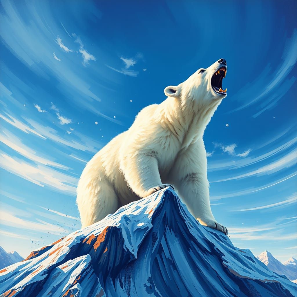 Polar Bear Roaring on Snowy Peak in Graffiti Style