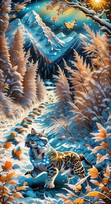  <lora:Crystal Animals:1.0>pair of white snow leopards