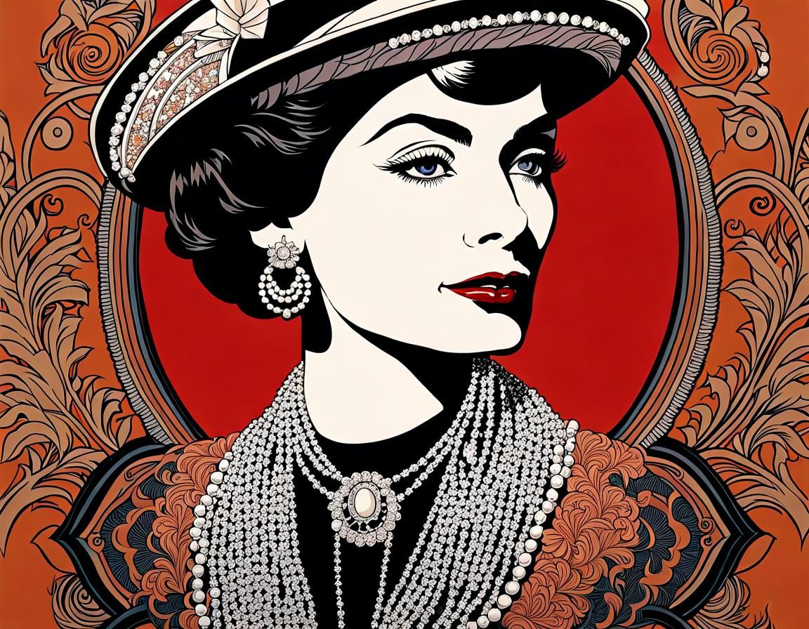 Moonlit Portrait of Coco Chanel, hyperdetailed intricately detailed warm  colors deep color Mike Allred - AI Generated Artwork - NightCafe Creator