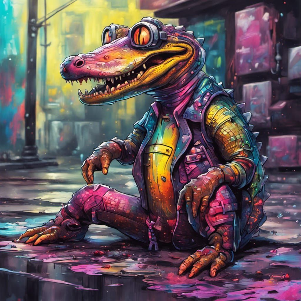 cute little cyberpunk alligator