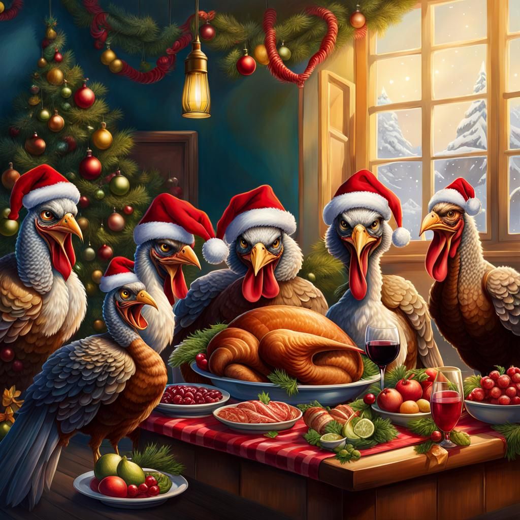 Turkeys having Christmas AI Generated Artwork NightCafe Creator