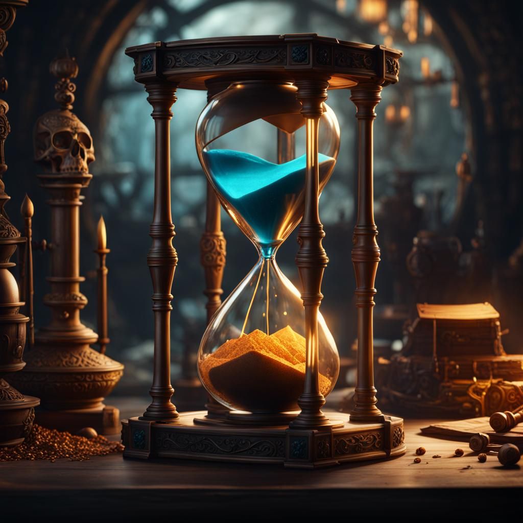 Death crafts an hourglass in his workshop