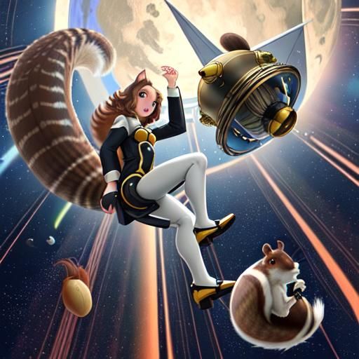 A Squirrel, & Alien Squirrel Girl Falling From The Sky - AI Generated ...