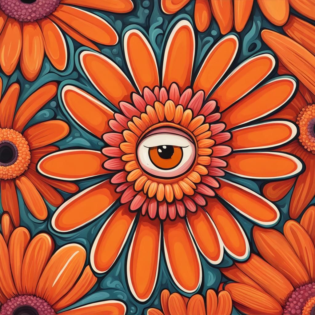 giant smiling face orange gerbera daisy with a toothy grin b...