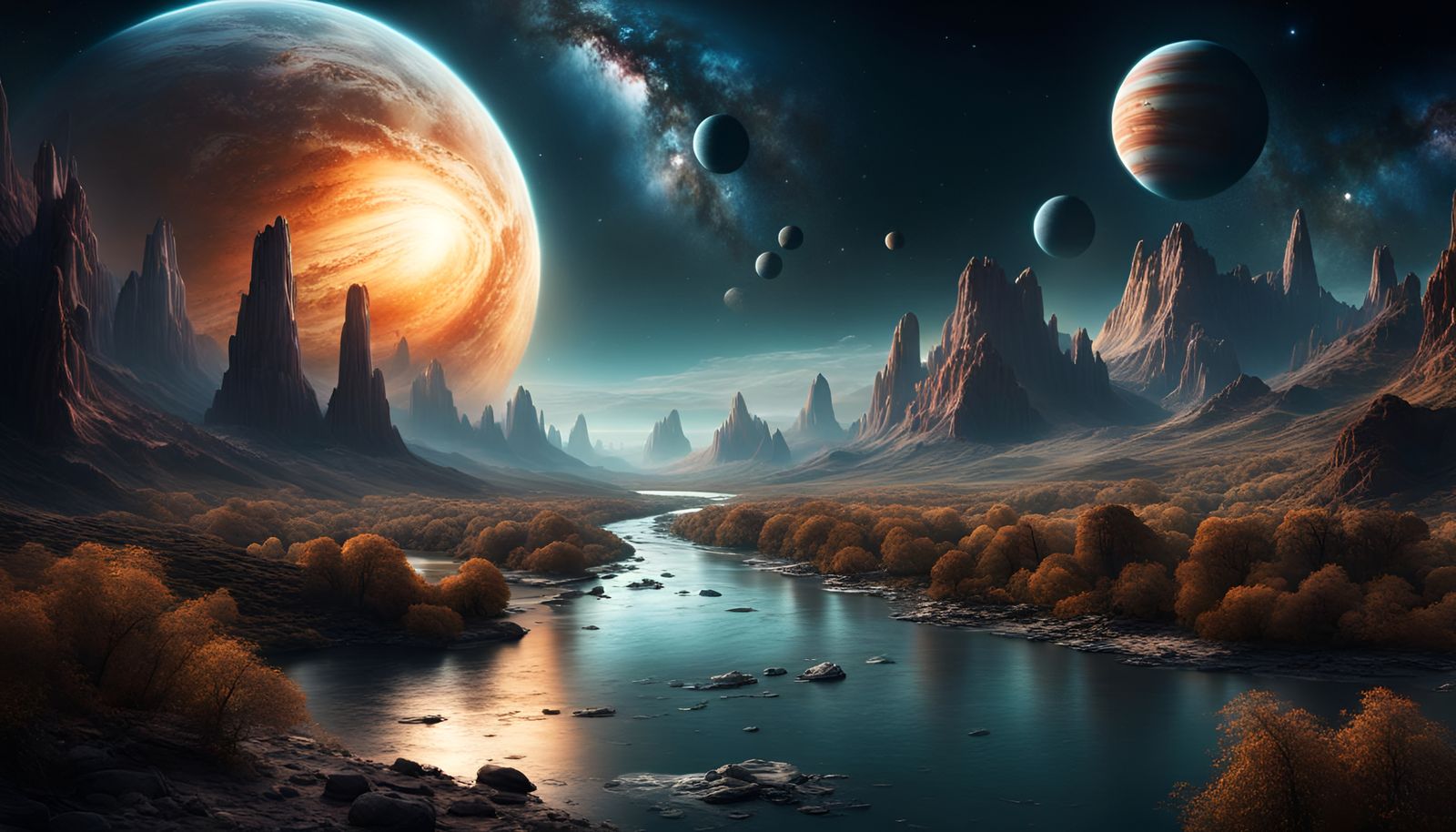 beautiful relaxing river setting calming in outer space - AI Generated ...