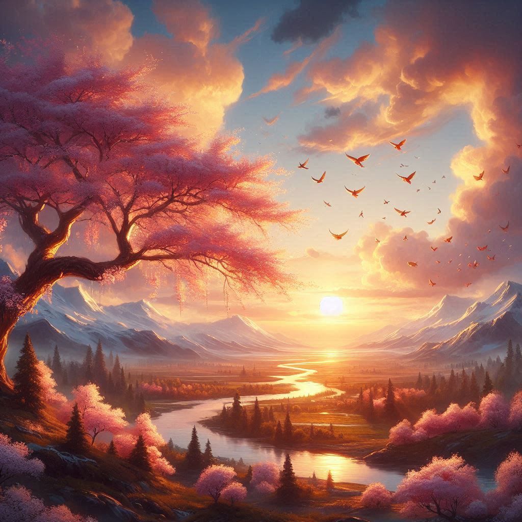 Idylic Cherry Blossom Landscape