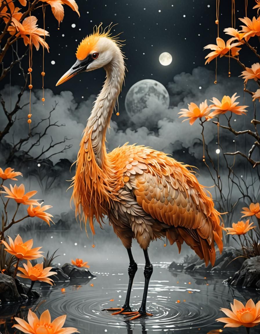 Up very close. Sweet baby crane, everything is orange.orange world, orange crane, orange mist, orange ...  by @D0npen