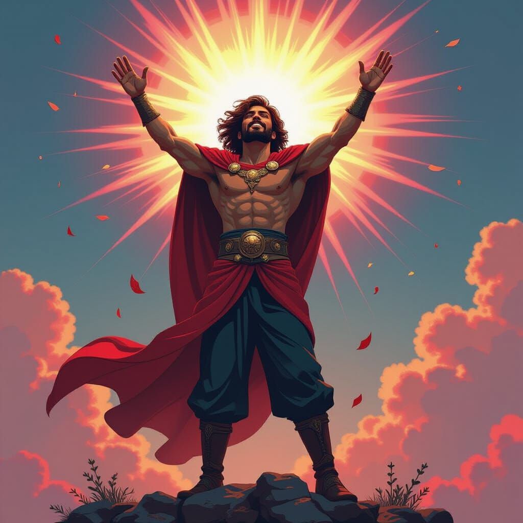 Victorious Figure in a Dynamic Digital Art Style