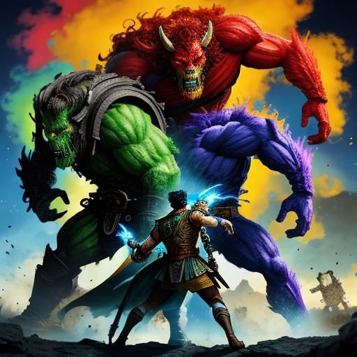 Clash of the Titans, colorful, vibrant, dynamic, high definition, high resolution 