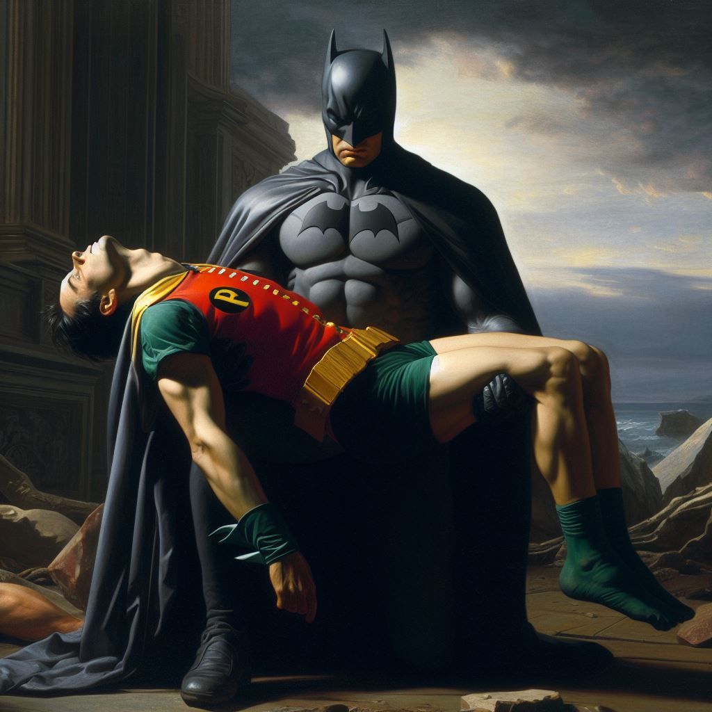 Batman carrying Pobin's body