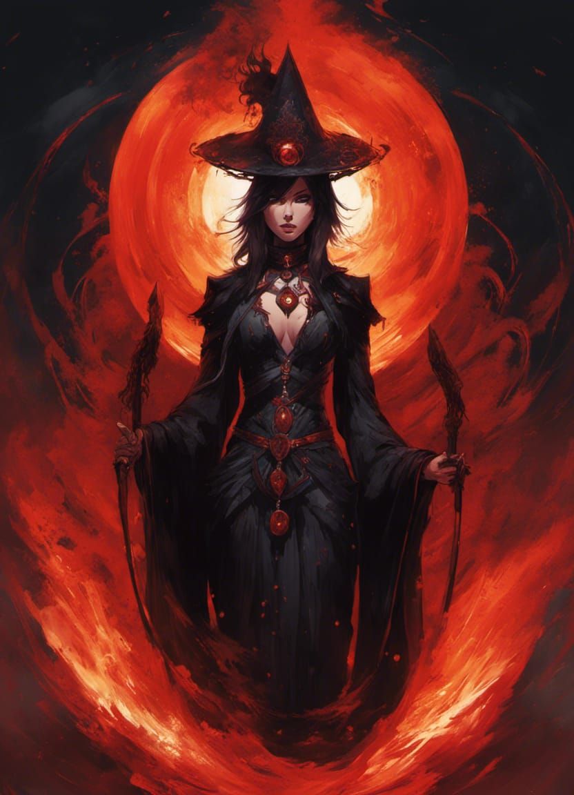 NightFury5: Midnight Flame Witch - AI Generated Artwork - NightCafe Creator