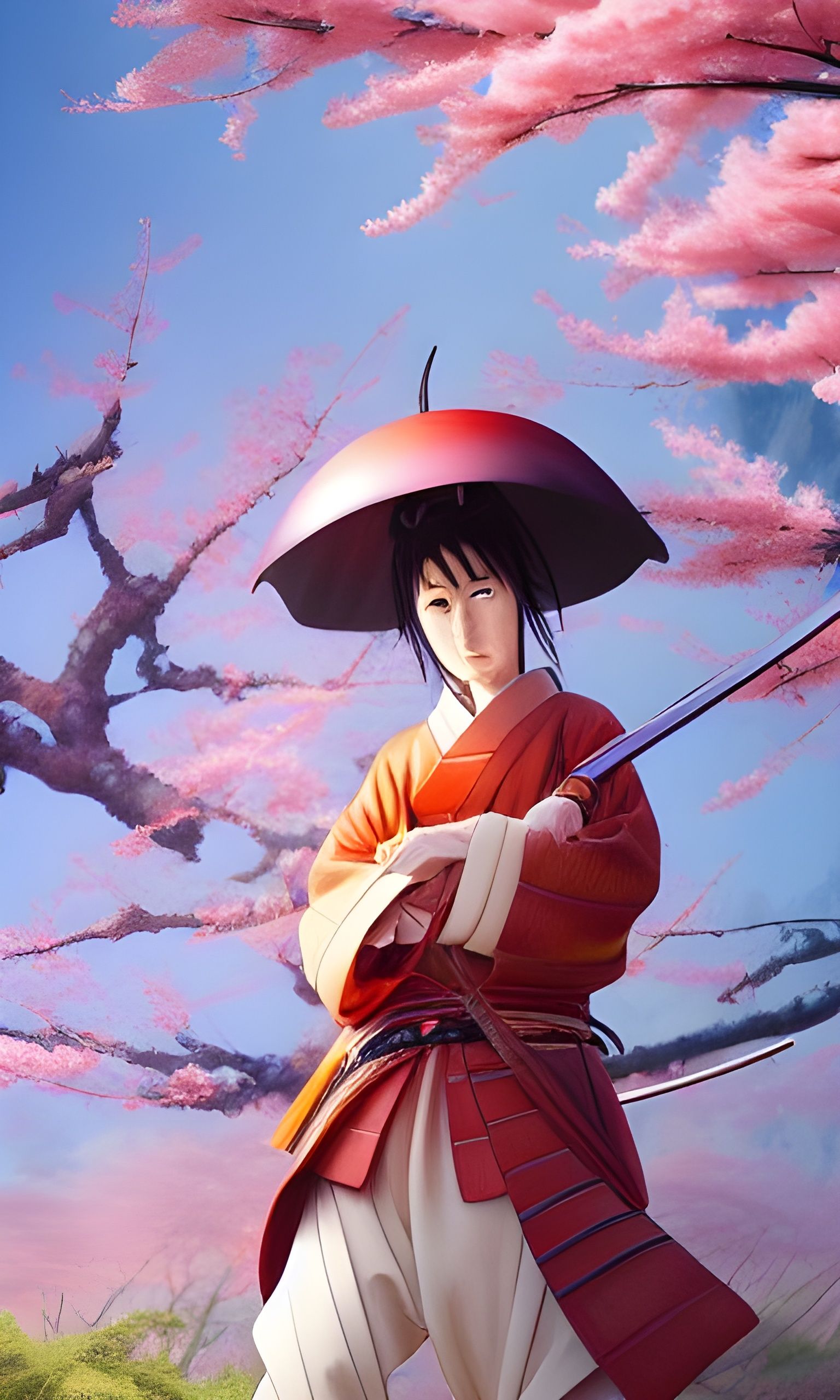 Fox Samurai in Magical Forest, Anime Style