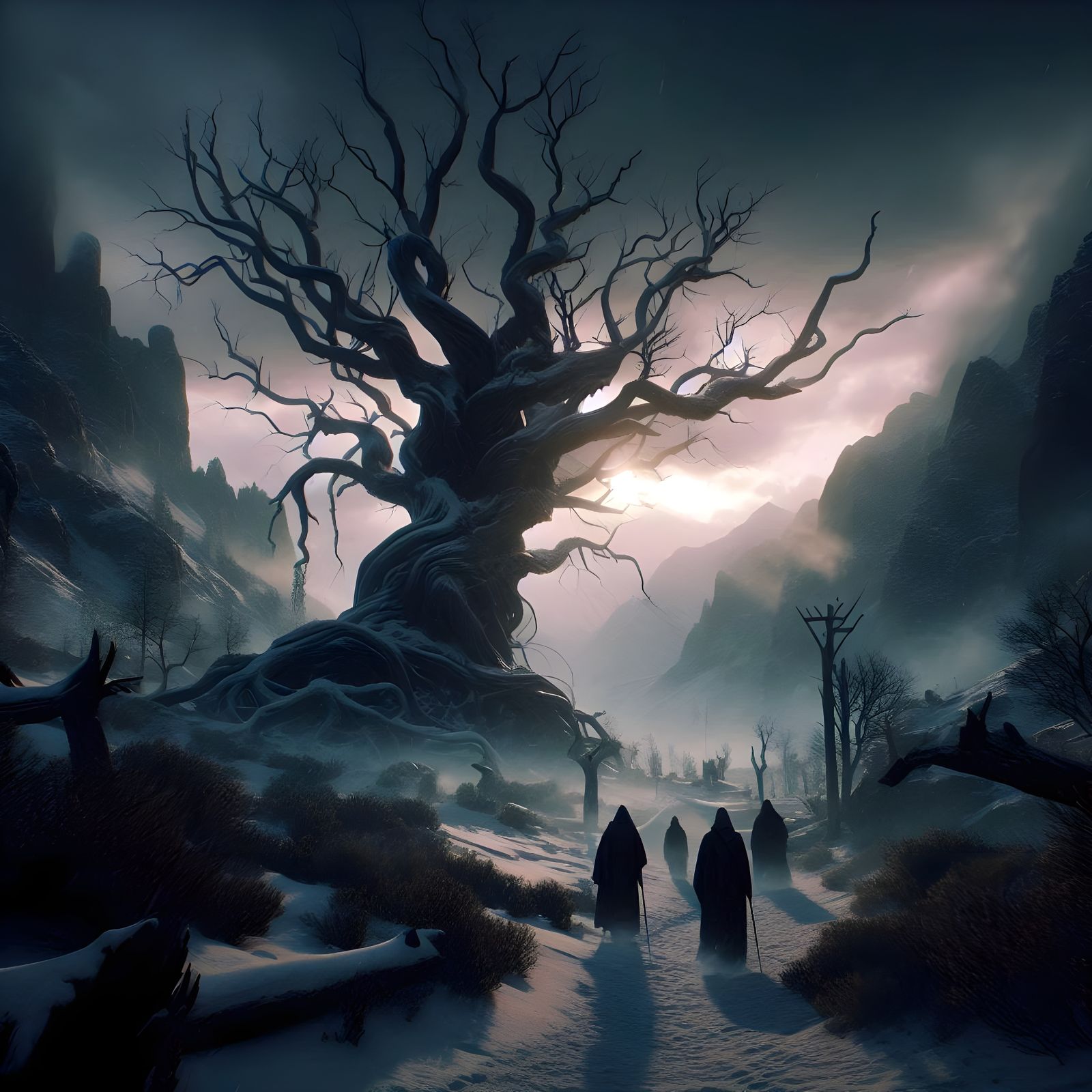 Travelers in the snow