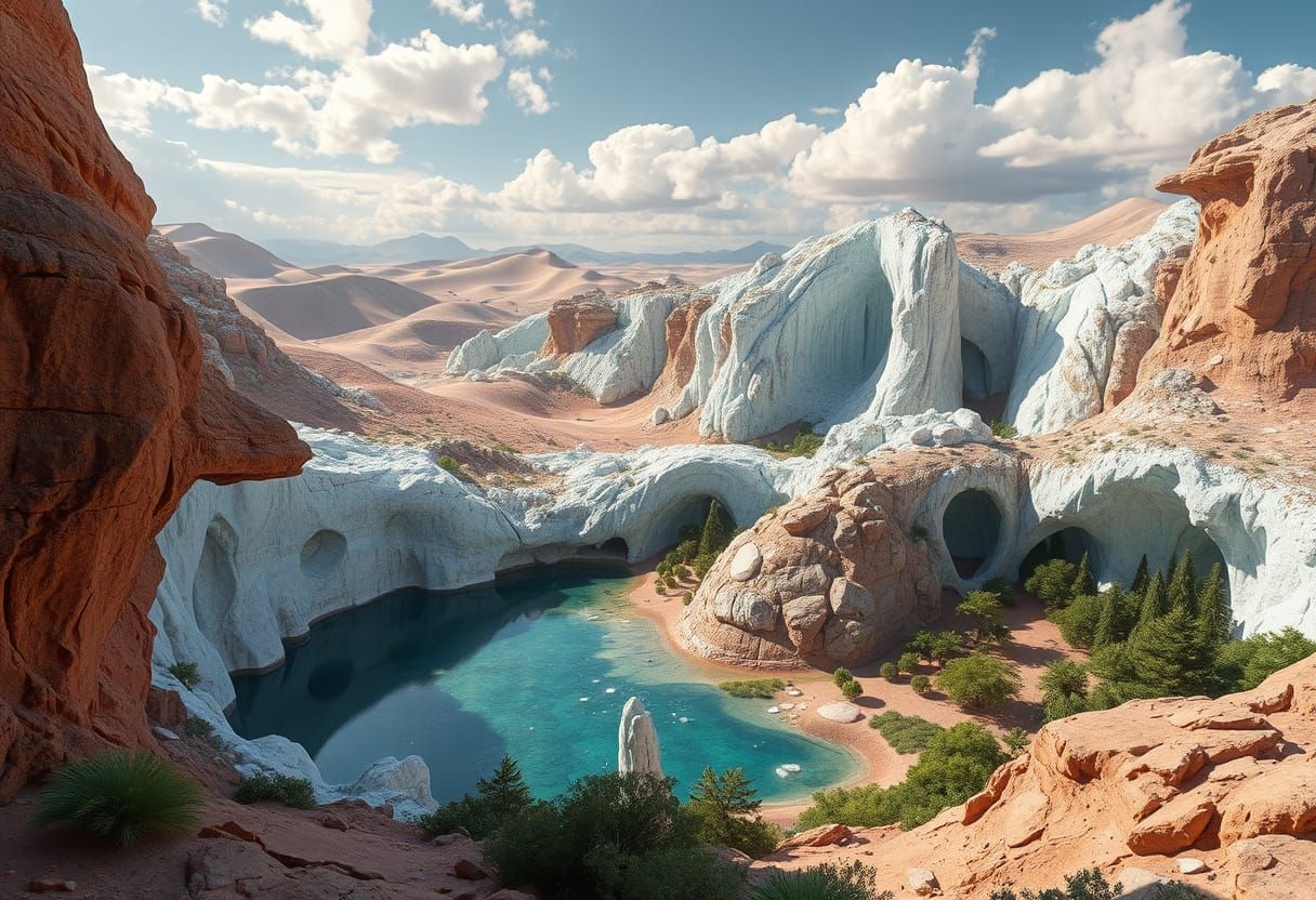 Frozen desert with oasis ...