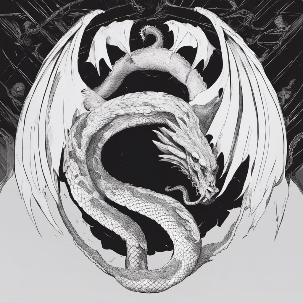 A snake with dragon wings, eldritch horror, black and white - AI ...