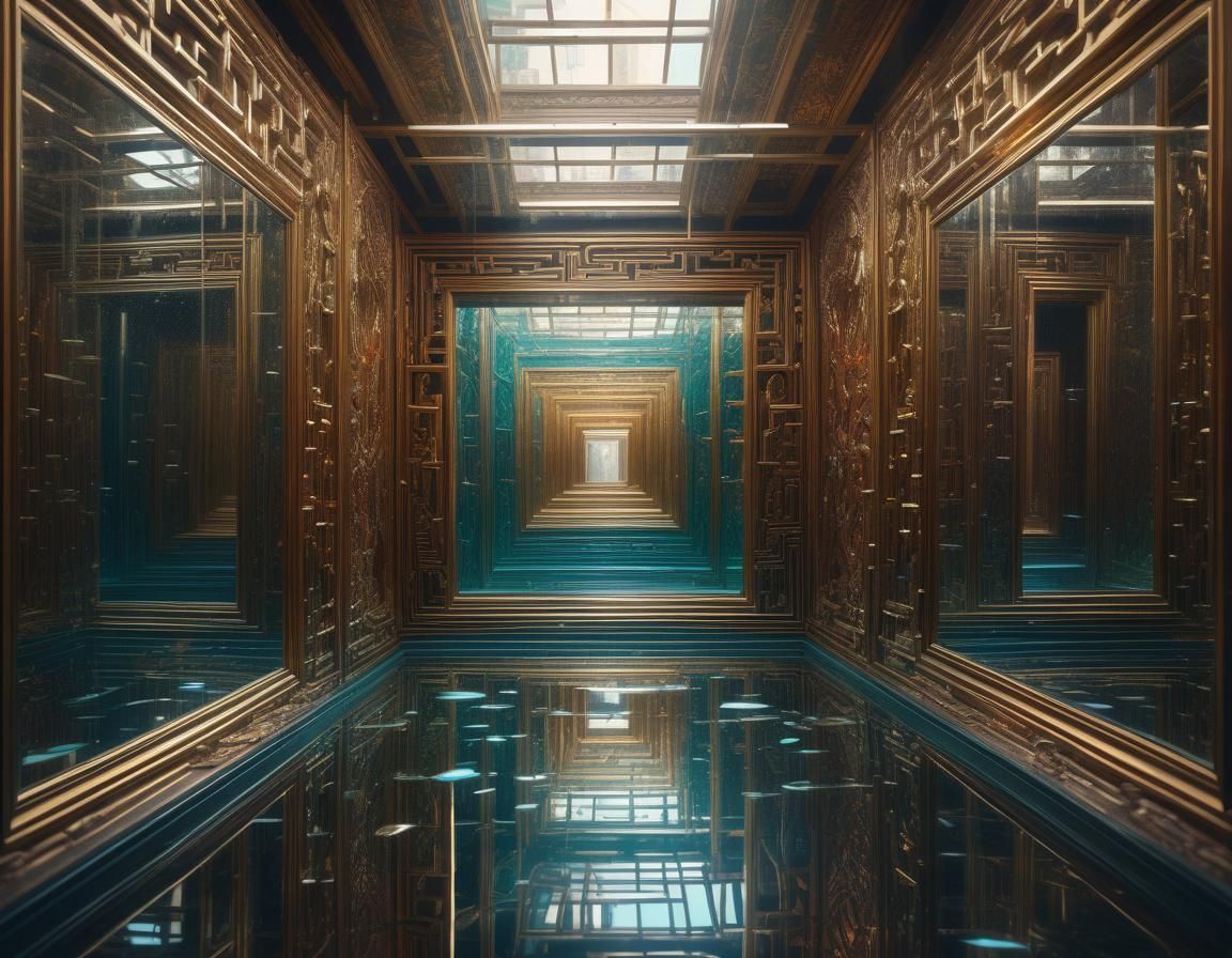 a maze of mirrors reflecting reflections AI Generated Artwork